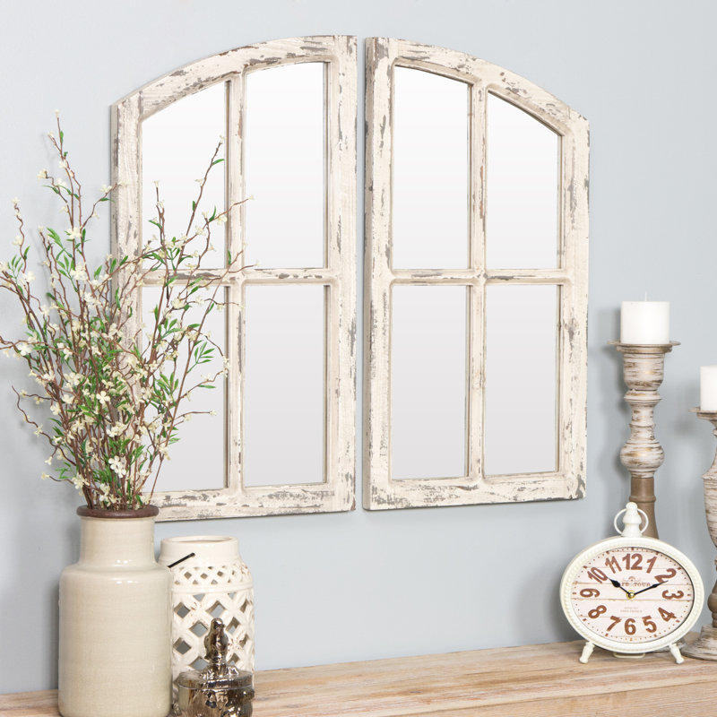 Ophelia & Co. 2 Piece Kissena Window Pane Farmhouse Accent Mirror Set & Reviews Wayfair